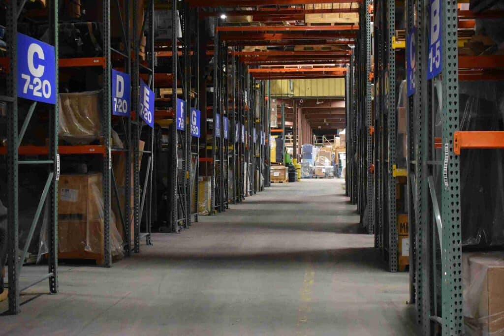 warehouse with arranged number shelves