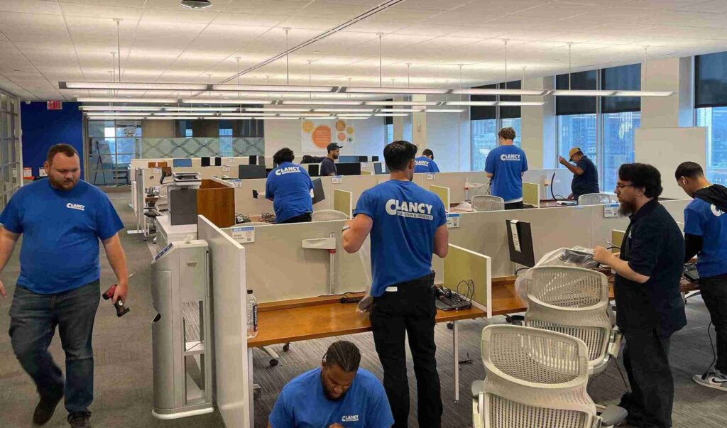 mover disassembling the office cubicle