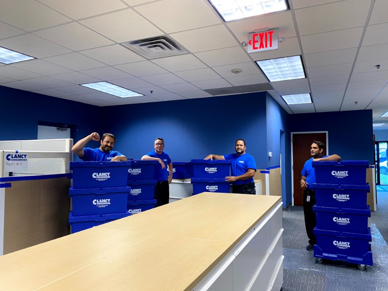 Workers from Clancy With blue boxs